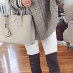 Grey Chunky Knit Cape Sweater Fall Street Style Inspo women .