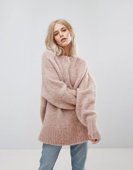 Weekday Soft High Neck Pink Sweater from ASOS | Winter Outfit .