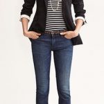 Women's Business Casual. Dark jeans dressed up with a high-neck .