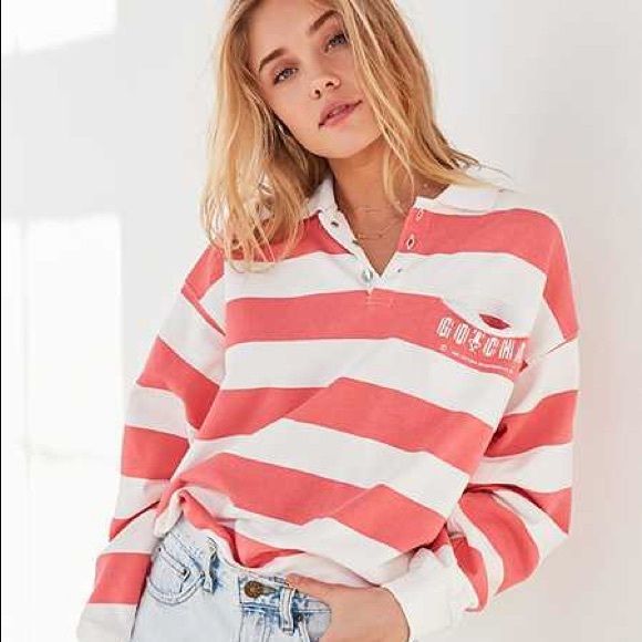 Gotcha For UO Striped Collared Sweatshirt from Urban Outfitters .