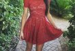 Stylish A-Line Off-Shoulder Red Lace Short Homecoming Dress | Red .