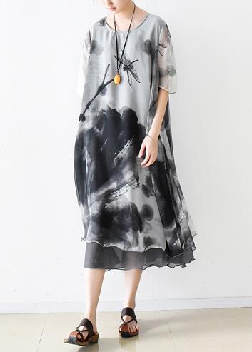 Italian gray print chiffon clothes For Women plus size Fashion .