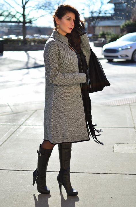 Valentine's day outfit idea - Cocoon coat + faux-leather dress .