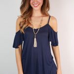 The Cold Shoulder Top in Navy | Shoulder tops outfit, Top outfits .