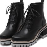 Black Leather Lace Up High Top Chunky Sole Punk Rock Military .
