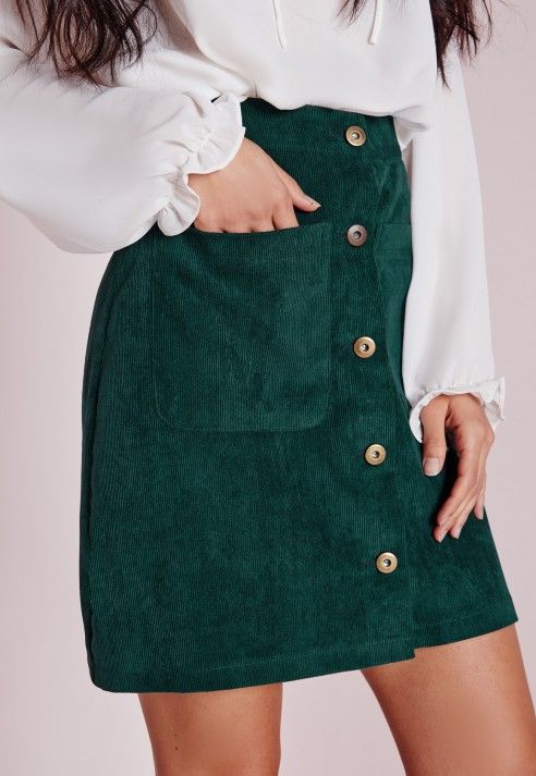 Forest green corduroy skirt with a silk blouse is a great .
