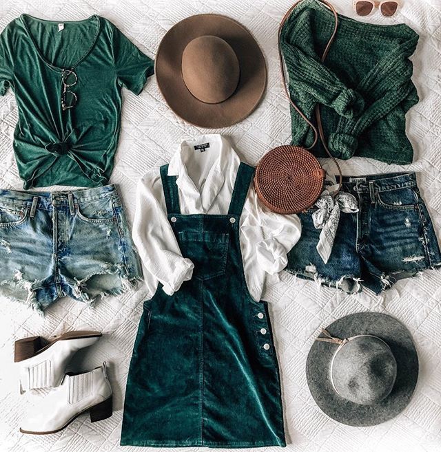 fall outfit ideas, corduroy overall dress, distressed denim shorts .