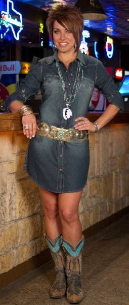 country girl! denim dress with cowboy boots | Dresses with cowboy .