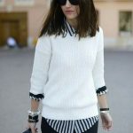 White crewneck sweater + striped button-down shirt. | Cute preppy .