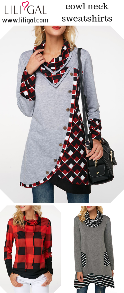 Shop cute tops for fall, cowl neck sweatshirts for women. #liligal .