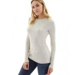 Women's Cotton Blend Crewneck Cable Knit Sweater - Heather Light .