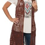 Wrangler Women's Rust Sleeveless Crochet with Fringe Vest .