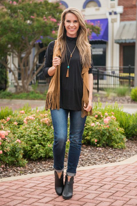 A Little Help From My Fringe Vest, Brown - The Mint Julep Boutique .