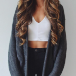 white crop top with a gray cardigan sweater | Clothes, Fashion .