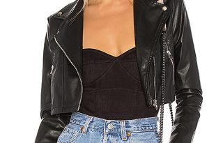by the way. Sloane Faux Leather Cropped Moto in Black | REVOL