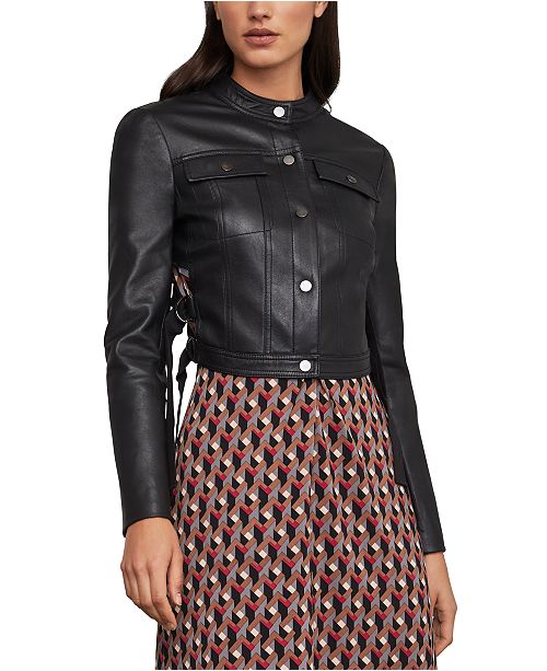 BCBGMAXAZRIA Pleated Cropped Faux-Leather Jacket & Reviews .