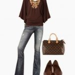 Dark brown blouse, jeans, handbag and sandals combination | Denim .