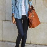 Casual Outfit With Skinny Jeans and Brown Handbag find more women .