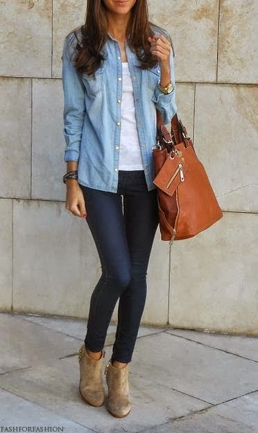 Casual Outfit With Skinny Jeans and Brown Handbag find more women .