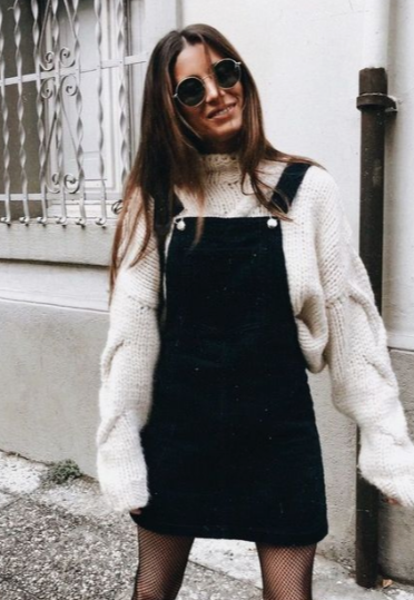 Sweater + overall dress. | Overall skirt, Fashion, Denim fashi