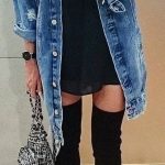 cool outfit idea : denim jacket + bag + over the knee boots + .
