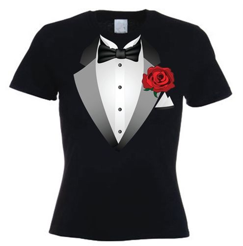This black women's tuxedo t-shirt would be good as part of a .