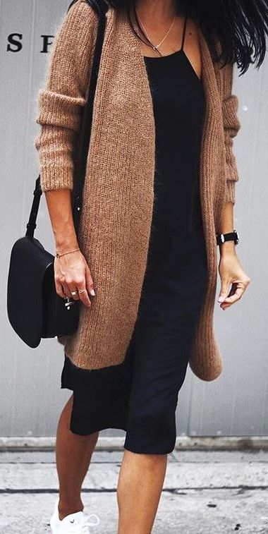 midi dress. knitted cardigan. street style. (With images .