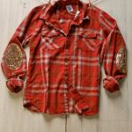 Hipster Flannel Shirt with Sequin Elbow Patch 90s Grunge Plaid .
