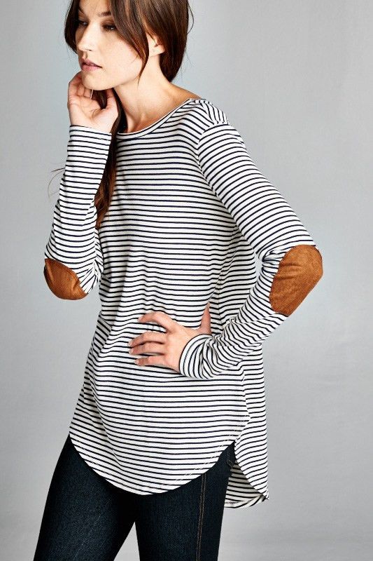 Elbow Patch Striped Long Sleeve Tee | Fashion, Striped long sleeve .