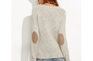 ROMWE Women's Long Sleeve Loose Elbow Patch Sweater Tops JVzacV