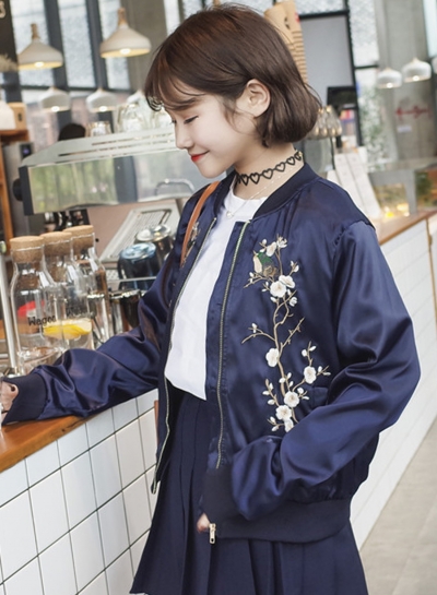 Women's Fashion Floral Embroidered Bomber Jacket - AGATHAGARCIA.C
