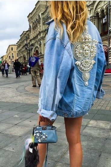 fashion blogger, street style, embroidered denim, denim jacket .