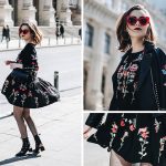 Andreea Birsan - Red Cat Eye Sunglasses, Floral Embroidered Dress .