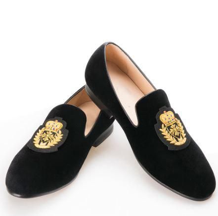 Black Embroidered Velvet Loafers in 2020 | Velvet loafers mens .