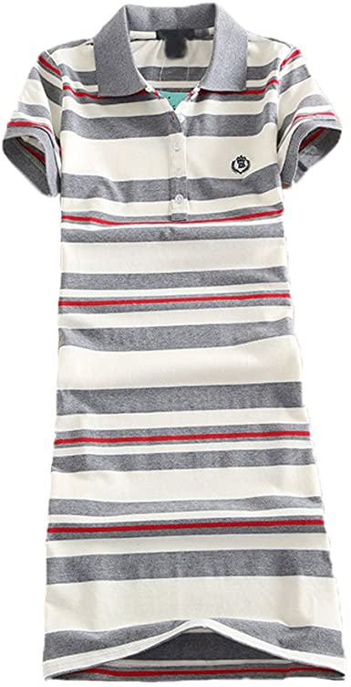 Teeuiear Women Embroidery Polo Striped Print Summer T Shirt Dress .