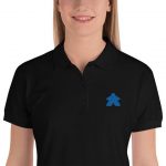 Blue Embroidered Meeple Women's Polo Shirt~Work Appropriate Board .