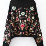 Oversized Floral Embroidered Sweater BLACK | Sweater fashion .