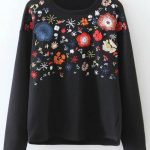Tiny Flower Embroidered Sweatshirt - BLACK S | Fashion .