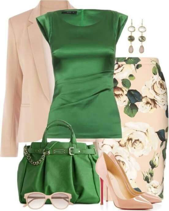 Fashion Style Combination - Emerald Silk Sleeveless Shell Blouse .