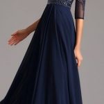 Half Sleeves Navy Blue Evening Dress Formal Gown (36161305 .
