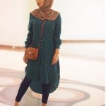 Chiffon hijab styles, with a long tunic dress over leggings with .