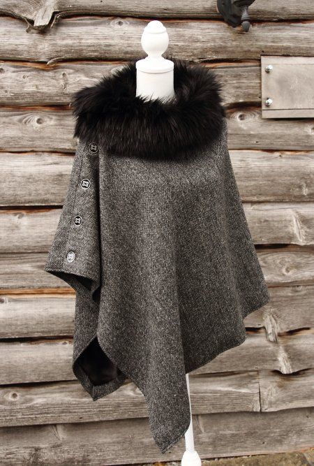 Harris Tweed Slate & Faux Fur Cape | Cool outfits, Sewing dresses .