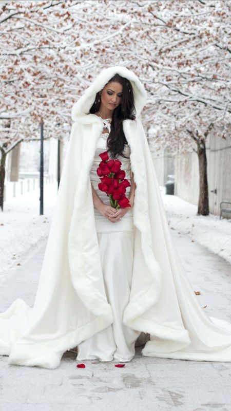 Details about 2016 Bridal Winter Long Wedding Cloak Cape Faux Fur .