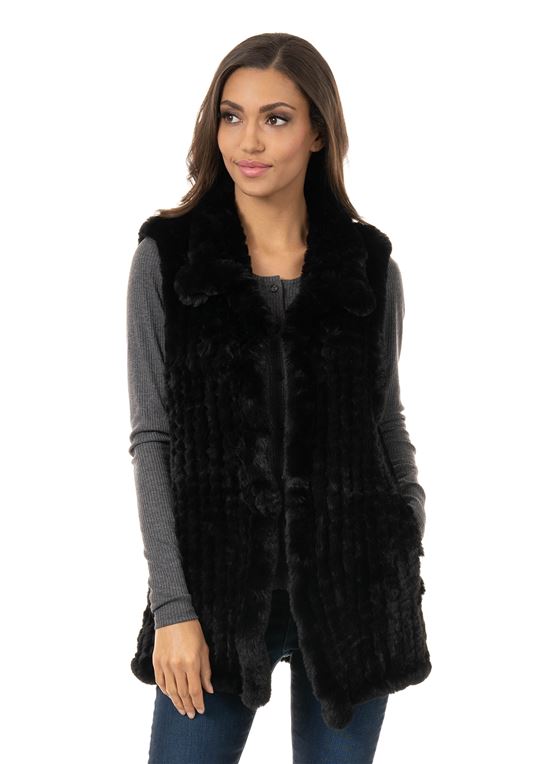 Black Knitted Faux Fur Vest | Womens Faux Fur Ves