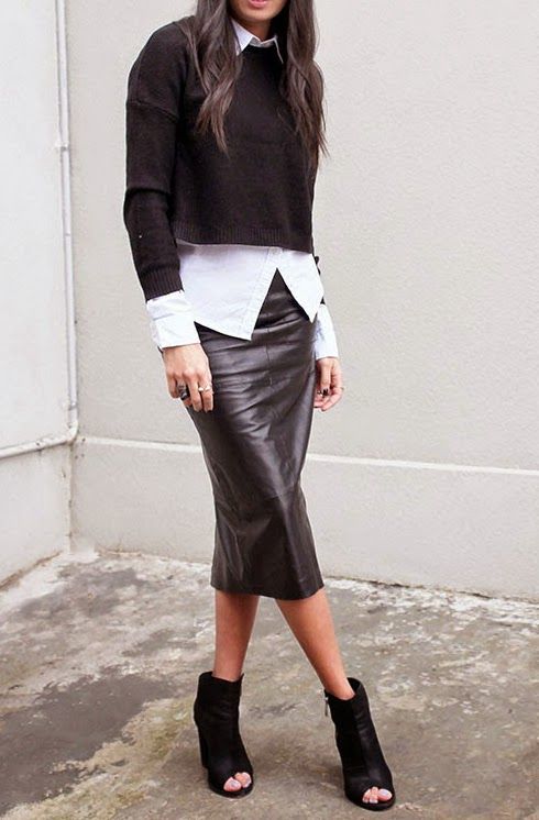 Faux Leather Skirt Outfit
  Ideas for Women
