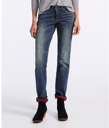 Signature Straight-Leg Jeans, Flannel-Lined #warmpants #linedjeans .