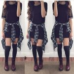 dress flannel t-shirt dress outfit girl hair oufit shoes drmartens .
