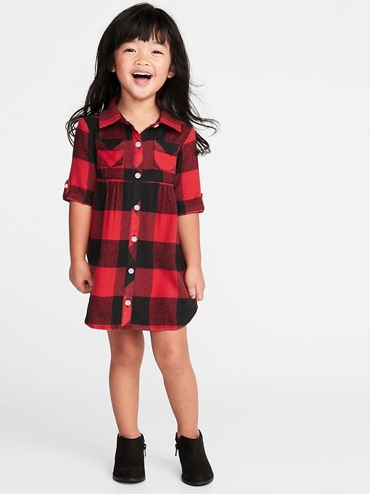 Plaid Flannel Shirt Dress for Toddler Girls | Toddler designer .