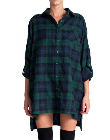Plaid Flannel Shirt Dress - Green | Plaid flannel shirt dress .