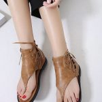 Women Leather Sandals Vintage Rome Style Flip Flop Covered Heel .